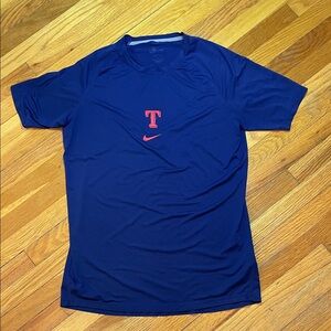 MLB NIKE Texans Rangers Dri-fit Men's Blue Shirt with Red Logos Baseball